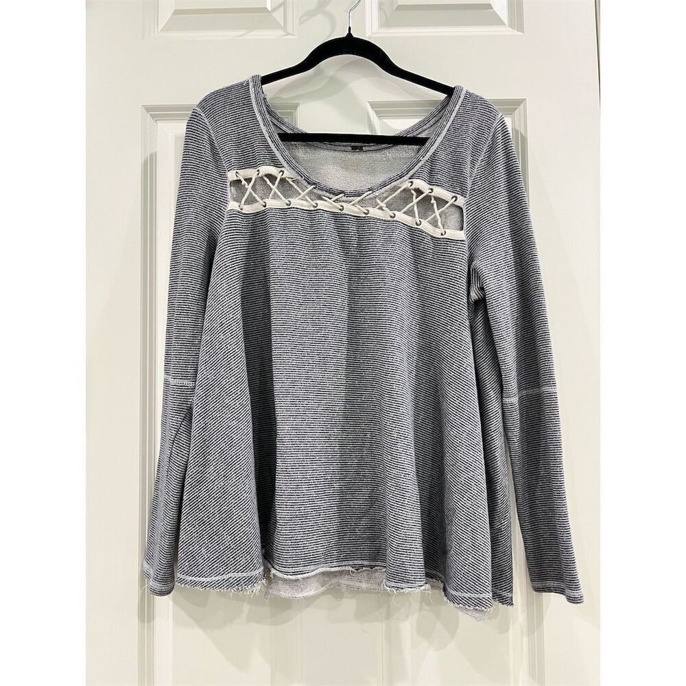Free People Women's Striped Pullover Top Blue Size S Casual Long Sleeve